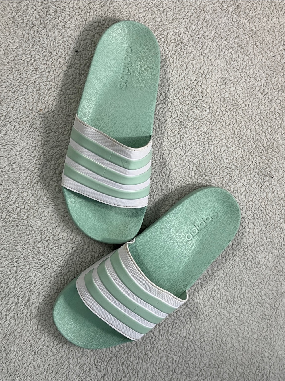 adidas Mint Green and White Slide Sandals